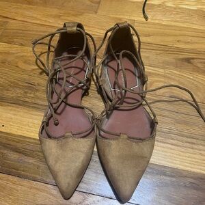 Zara Brown Lace-Up Flats